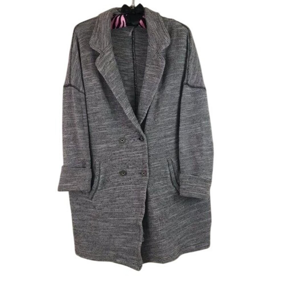 FREE PEOPLE Gray Knit Loose Double Breasted Button Cardigan Sz Medium